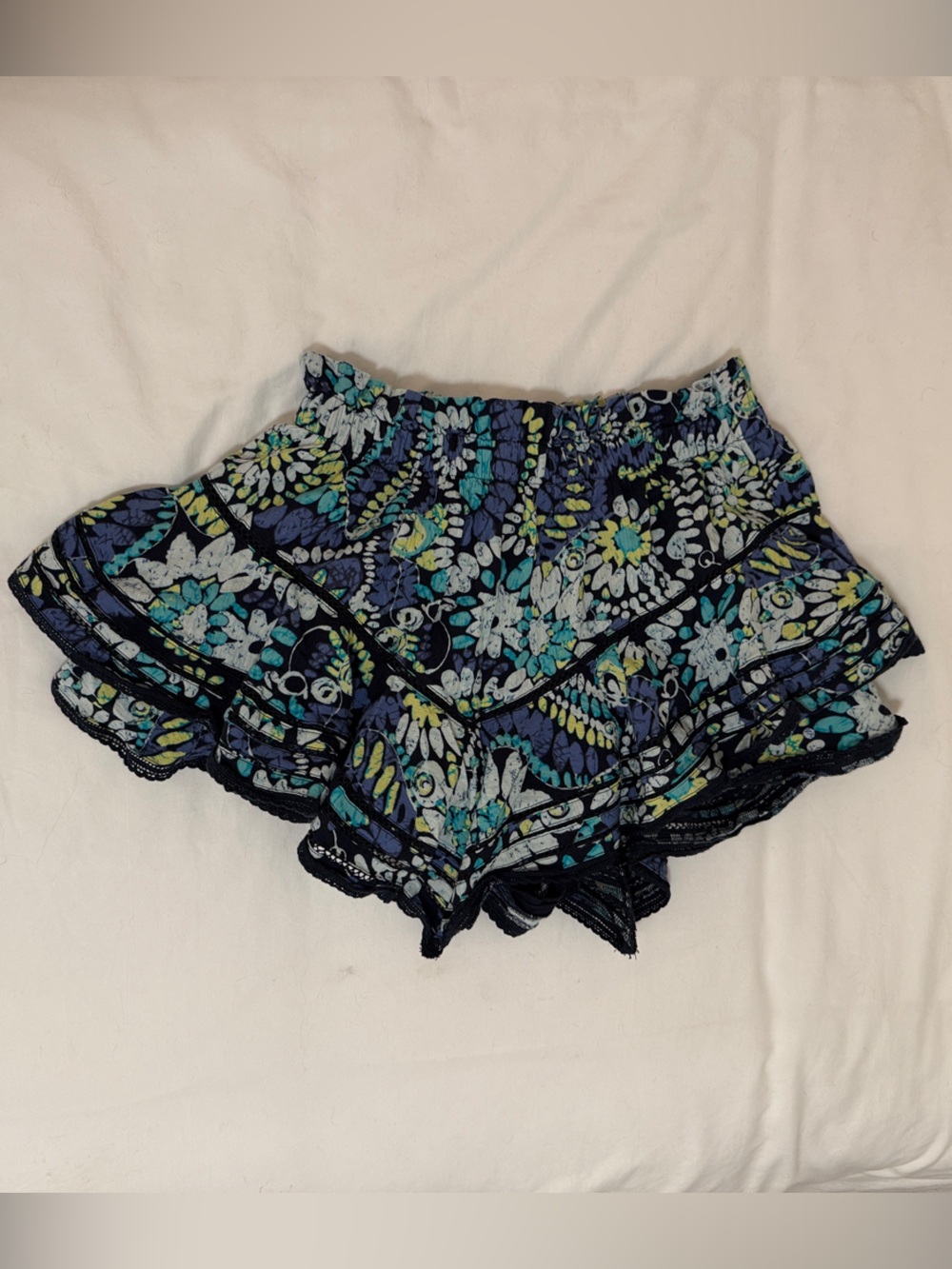 aerie Navy Floral Paisley Ruffle Hem Shorts